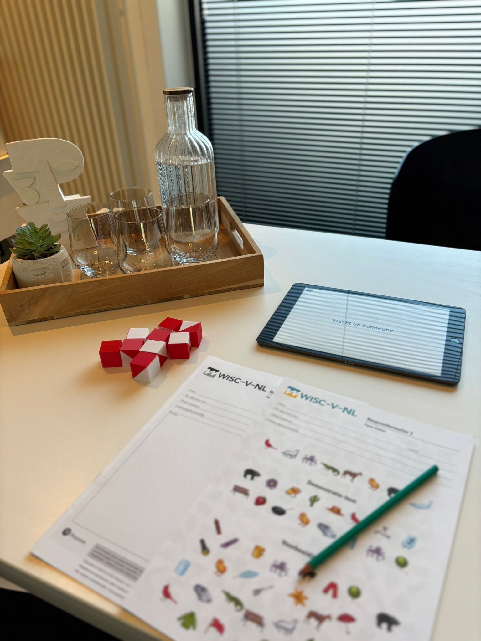 Psychodiagnostisch materiaal met iPad en WISC-V-NL testblad op tafel